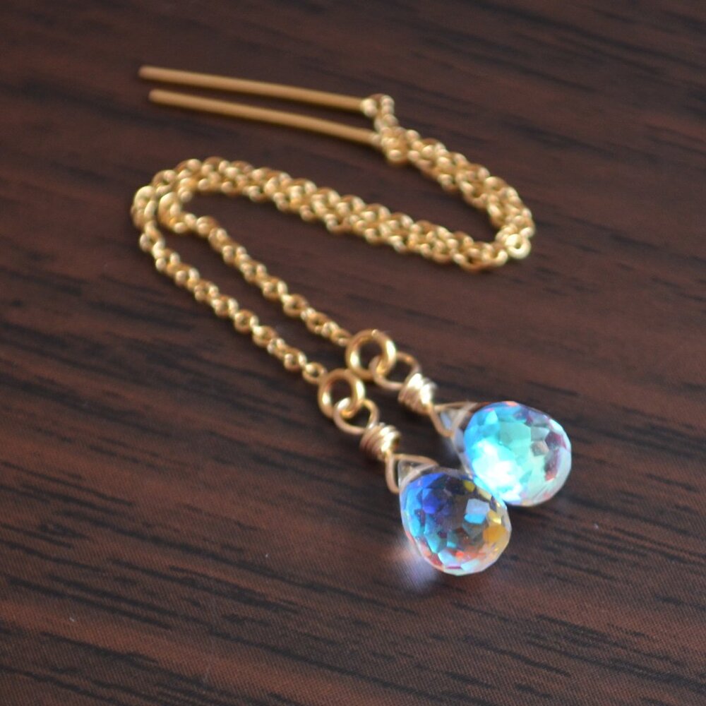 Rainbow Quartz Gold Threader Earrings